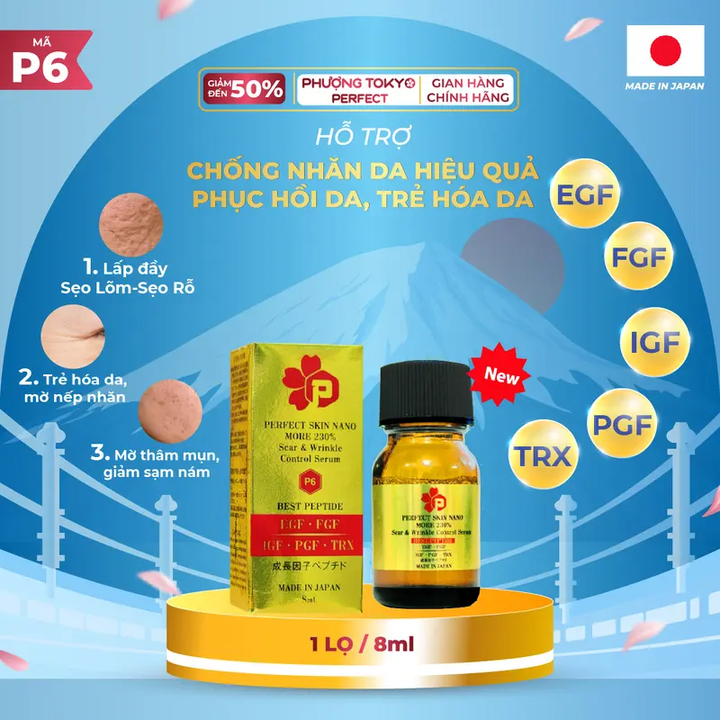 Mã P6 - Serum Best Peptide Perfect Skin Nano More 230% Nhật Bản- Hỗ trợ phục hồi da tổn thương, Tăng sinh collagen, Phù hợp với da đang bị tổn thương, nám mụn, sẹo (HSD: 10/2026)